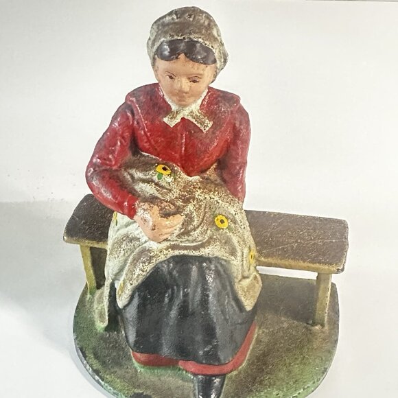 VTG Cast Iron Bookends/Door Stop Amish Man Woman Pennsylvania Dutch Wilton Stamp - Picture 9 of 11